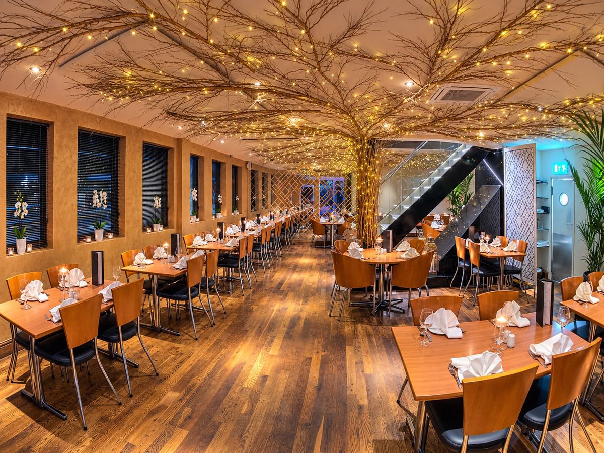 The Raj Dining Area with its lit tree ceiling
